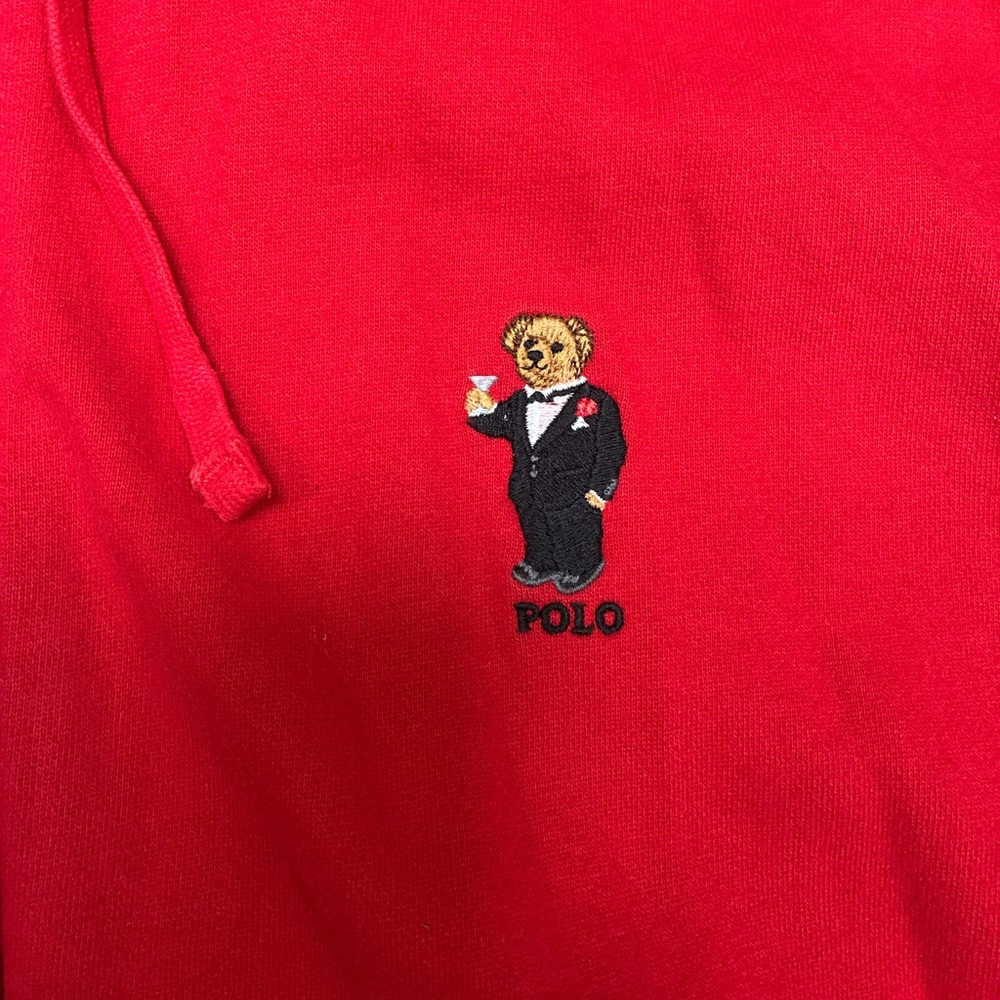 Polo Ralph Lauren Red Full-Zip Hoodie Martini Bear Embroidery Size Large